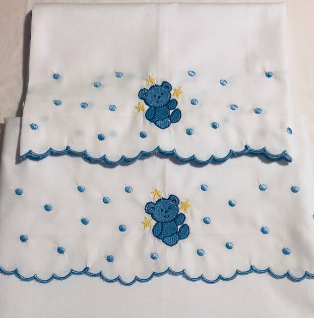 Embroidered Organic Cotton Baby Crib Sheet Bear Design - image 1