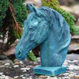 Cast Iron Horse Head Bust in Verdigris Antique Vintage Style Garden Ornament