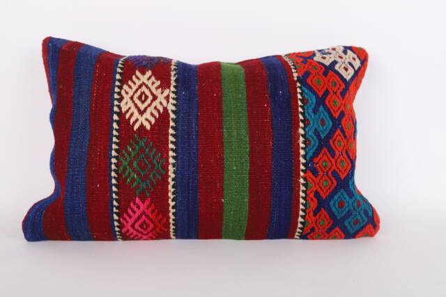 Handwoven Turkish Kilim Lumbar Pillow Bohemian Home Decor - 16x24 Inch - image 1