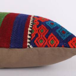 Handwoven Turkish Kilim Lumbar Pillow Bohemian Home Decor - 16x24 Inch - thumbnail 3