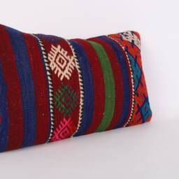 Handwoven Turkish Kilim Lumbar Pillow Bohemian Home Decor - 16x24 Inch - thumbnail 2