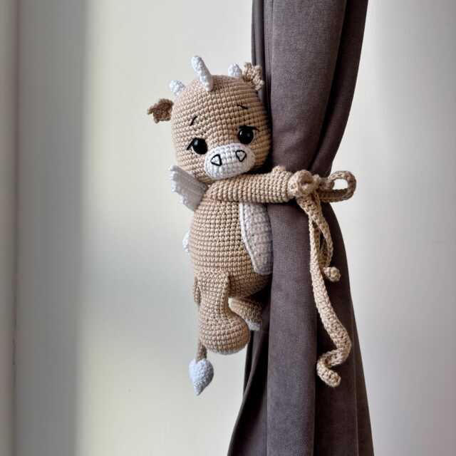 Dragon Curtain Tieback - Crochet Holder, Handmade Animal Nursery Decor, Fantasy Gift - image 1