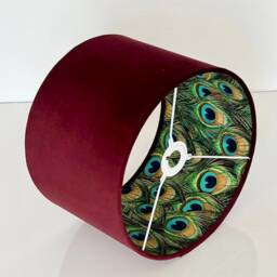 New Luxury Hq Double Sided Burgundy Red Velvet & Peacock Feathers Combination Lamp Shade Pendant Light - thumbnail 2