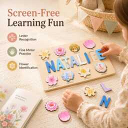 Personalized Wooden Name Puzzle - Custom Floral For Kids Montessori Learning Toy Baby Shower Gift Toddler Birthday - thumbnail 3