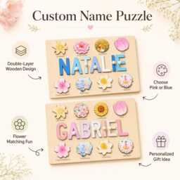 Personalized Wooden Name Puzzle - Custom Floral For Kids Montessori Learning Toy Baby Shower Gift Toddler Birthday - thumbnail 2
