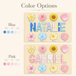 Personalized Wooden Name Puzzle - Custom Floral For Kids Montessori Learning Toy Baby Shower Gift Toddler Birthday - thumbnail 4
