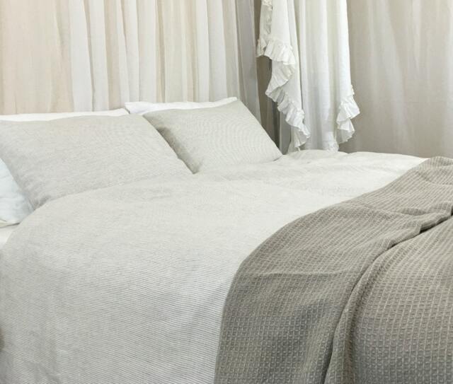 Natural Linen Ticking Stripe Duvet Cover Set, Ticking Striped Duvet Cover & Pillow Covers, Bedding - image 1