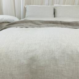 Natural Linen Ticking Stripe Duvet Cover Set, Ticking Striped Duvet Cover & Pillow Covers, Bedding - thumbnail 2
