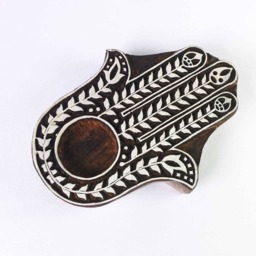 Hamsa Hand Intricate Carving Wooden Tea Light For Romantic Dinner - Garden Decor Beach Wedding House Warming Gift Baby Shower - thumbnail 2