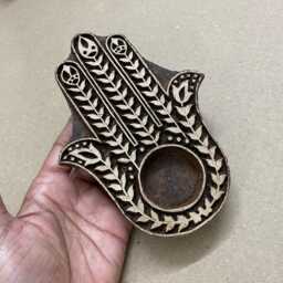 Hamsa Hand Intricate Carving Wooden Tea Light For Romantic Dinner - Garden Decor Beach Wedding House Warming Gift Baby Shower - thumbnail 3