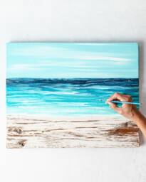 Reclaimed Wood Beach Painting - Tropical Ocean Art, Coastal Decor - thumbnail 1