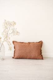 Brown Damask Pillow Case With Fringes Rustic Linen Cover Bedroom Decorative Cushions Rusty Farmhouse Couch Throw Pillows Jacquard Luxury - thumbnail 1