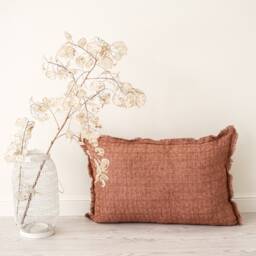 Brown Damask Pillow Case With Fringes Rustic Linen Cover Bedroom Decorative Cushions Rusty Farmhouse Couch Throw Pillows Jacquard Luxury - thumbnail 2