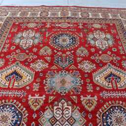 7x10 Ft Kazak Hand Knotted Area Rug, Afghan Red Luxury New Rug, Medallion Geometric Carpet, Rug For Livingroom Carpet - thumbnail 3