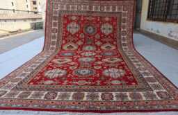 7x10 Ft Kazak Hand Knotted Area Rug, Afghan Red Luxury New Rug, Medallion Geometric Carpet, Rug For Livingroom Carpet