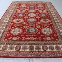 7x10 Ft Kazak Hand Knotted Area Rug, Afghan Red Luxury New Rug, Medallion Geometric Carpet, Rug For Livingroom Carpet - thumbnail 2