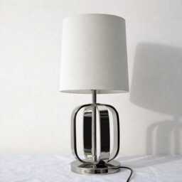 Table Lamp - Luxury Polished Chrome With Geometric Metal Base & Linen Shade - Contemporary Glam Accent Lighting - thumbnail 4