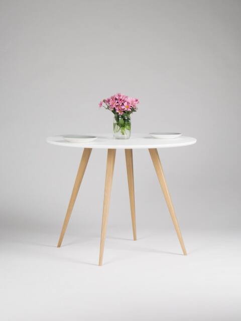 Finn 4 - Round Dining Table, Kitchen White With Solid Oak Legs, Scandinavian Design - image 1