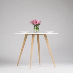 Finn 4 - Round Dining Table, Kitchen White With Solid Oak Legs, Scandinavian Design - thumbnail 2
