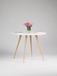 Finn 4 - Round Dining Table, Kitchen White With Solid Oak Legs, Scandinavian Design