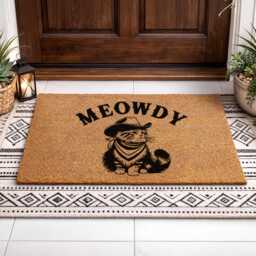 Meowdy Kitten Door Mat - Custom Cowboy Cat Sign Durable Coir Entryway Gift - thumbnail 3