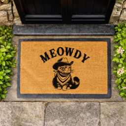 Meowdy Kitten Door Mat - Custom Cowboy Cat Sign Durable Coir Entryway Gift - thumbnail 4