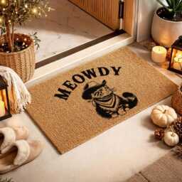 Meowdy Kitten Door Mat - Custom Cowboy Cat Sign Durable Coir Entryway Gift - thumbnail 2