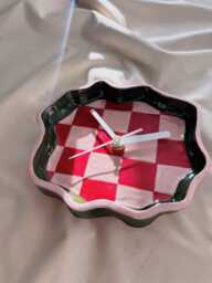 Handmade Striped Ceramic Clock - Red & Pink Wall Decor