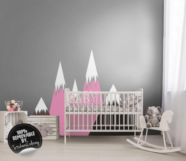 Peel & Stick Pink Mountains Wall Decal, Removable, Self Adhesive, Landscape Decor, Reusable, Repositionable, Wall Sticker #48 - image 1
