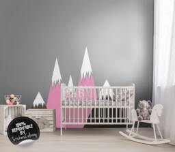 Peel & Stick Pink Mountains Wall Decal, Removable, Self Adhesive, Landscape Decor, Reusable, Repositionable, Wall Sticker #48 - thumbnail 1