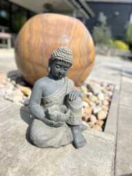Large Stone Effect Kneeling Buddha Garden Decoration With Tea-Light Holder