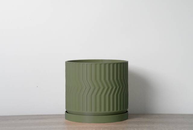 "Sedona Planter With Drainage & Saucer in Army Green, Unique 3D-Printed Plant Pot, Small To Large Sizes 4"" 5"" 6"" 7"" 8" - image 1