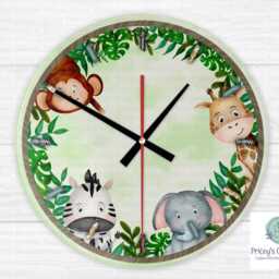 Safari Jungle Animal Clock, 20 cm Glass Wall Childrens Bedroom Decor - thumbnail 2