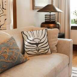 Black & Ivory Abstract Floral Woven Pillow - thumbnail 2