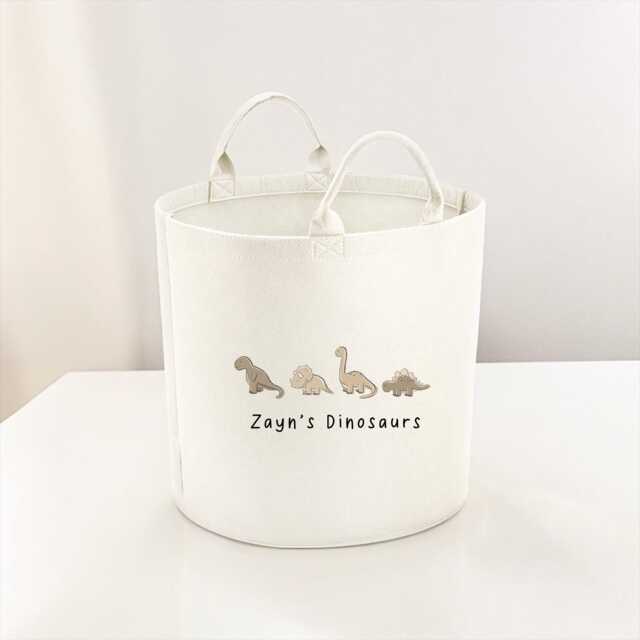 Personalised Dinosaur Toy Storage, Tub, Storage Basket, Box, Baby Shower Gift, Baby Nursery, Blanket Neutral Dinosaurs Any Text - image 1