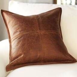 Leather Throw Pillow-Home Decor-Rustic Farmhouse-Decorative Pillows-Fine Cushion-Brown-Accent Pillow-Lambskin - thumbnail 2