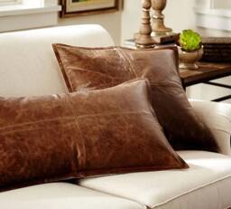 Leather Throw Pillow-Home Decor-Rustic Farmhouse-Decorative Pillows-Fine Cushion-Brown-Accent Pillow-Lambskin - thumbnail 1