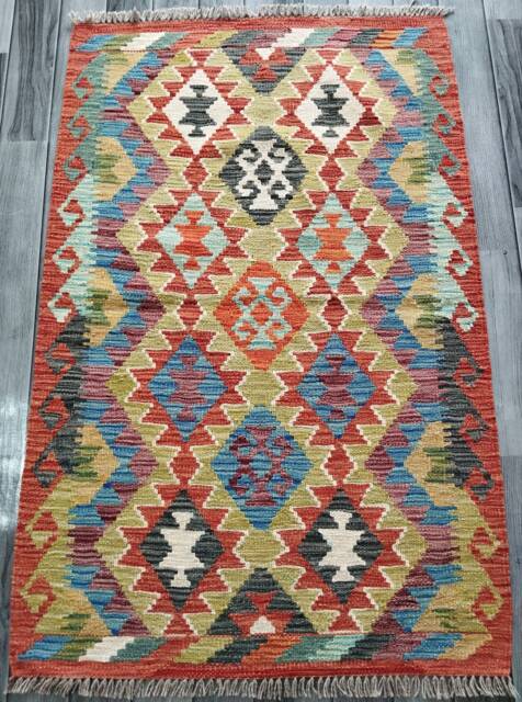 Kilim Rug Classic, Handmade Artisan Afghan Turkish Aztec Geometric Wool 127x84 cm - image 1