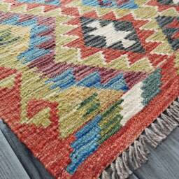 Kilim Rug Classic, Handmade Artisan Afghan Turkish Aztec Geometric Wool 127x84 cm - thumbnail 2