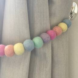 Pastel Rainbow Felt Ball Curtain Tie Backs 100% Wool