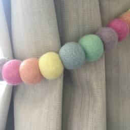 Pastel Rainbow Felt Ball Curtain Tie Backs 100% Wool - thumbnail 3