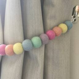 Pastel Rainbow Felt Ball Curtain Tie Backs 100% Wool - thumbnail 2