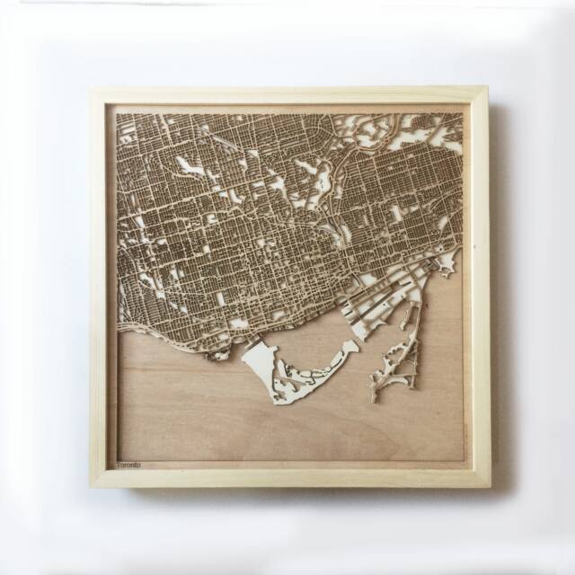 Toronto Wooden Map Art - Laser Cut Pinewood Streets, Framed Minimalist Decor - image 1