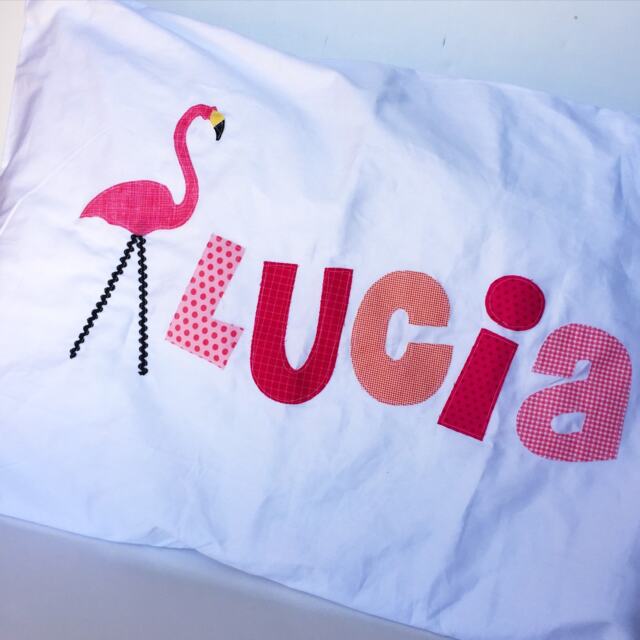 Personalized Kids Decor Personalized Pillow Case, Flamingo Pillow, Pinknpeach Coral Applique Letters 320 Thread Count Satin - image 1