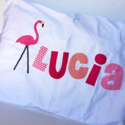 Personalized Kids Decor Personalized Pillow Case, Flamingo Pillow, Pinknpeach Coral Applique Letters 320 Thread Count Satin