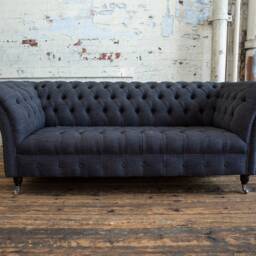 3 Seater Charcoal Grey Linen Fabric Chesterfield Sofa, British Handmade - thumbnail 3