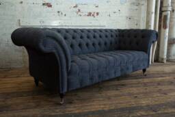 3 Seater Charcoal Grey Linen Fabric Chesterfield Sofa, British Handmade - thumbnail 1