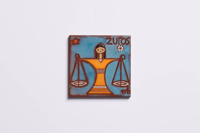Libra Zodiac Sign Ceramic Art Tile Wall Decor Personalized Gift For Lawyer Handpainted Air Element Law Student Birthday Present Stars - image 1
