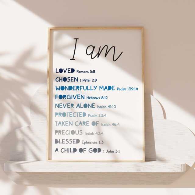 Christian Affirmation Print, Wall Art, Boys Nursery Bedroom Decor, Bible Verse Child Of God, Print - image 1
