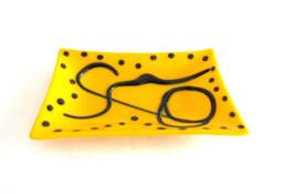 Glass Soap Trinket Dish Yellow Black Large Soapdish Fused Art Studio Kiln Fired Bathroom Accessories Home Decor Dawn Of Creation